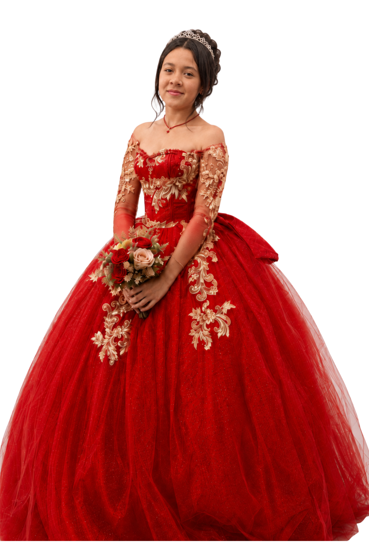 Natalia con vestido rojo de XV años